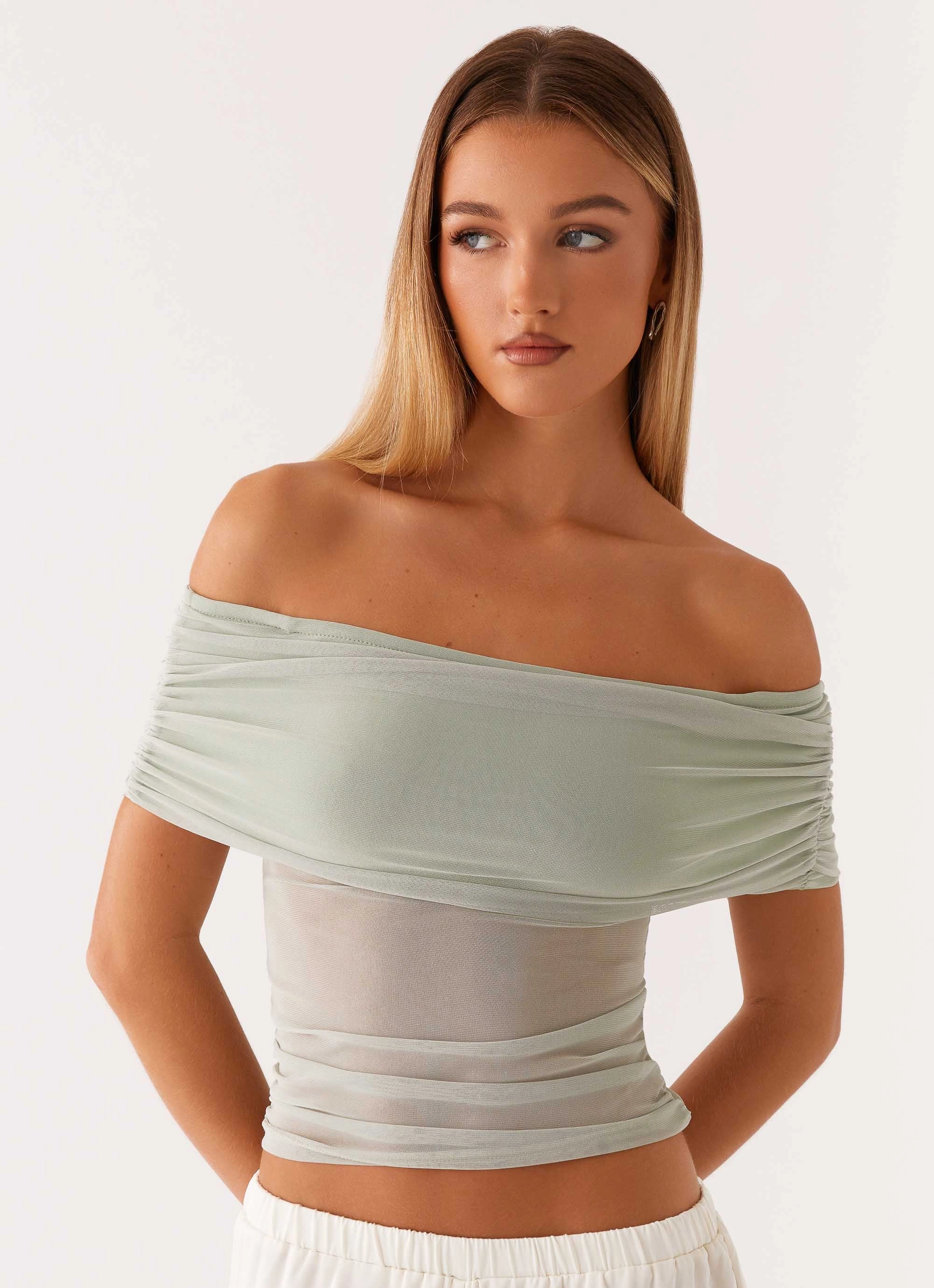 Nelly Off Shoulder Top - Pistachio product promotion fuel efficient