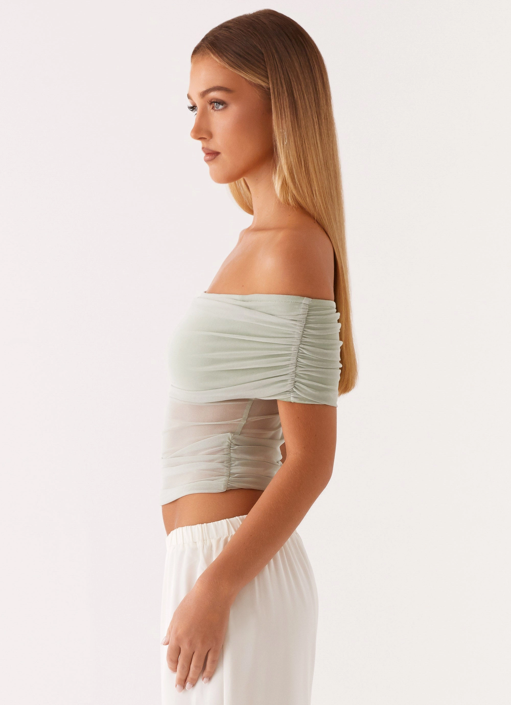 suitable for miners Tactical Nelly Off Shoulder Top - Pistachio