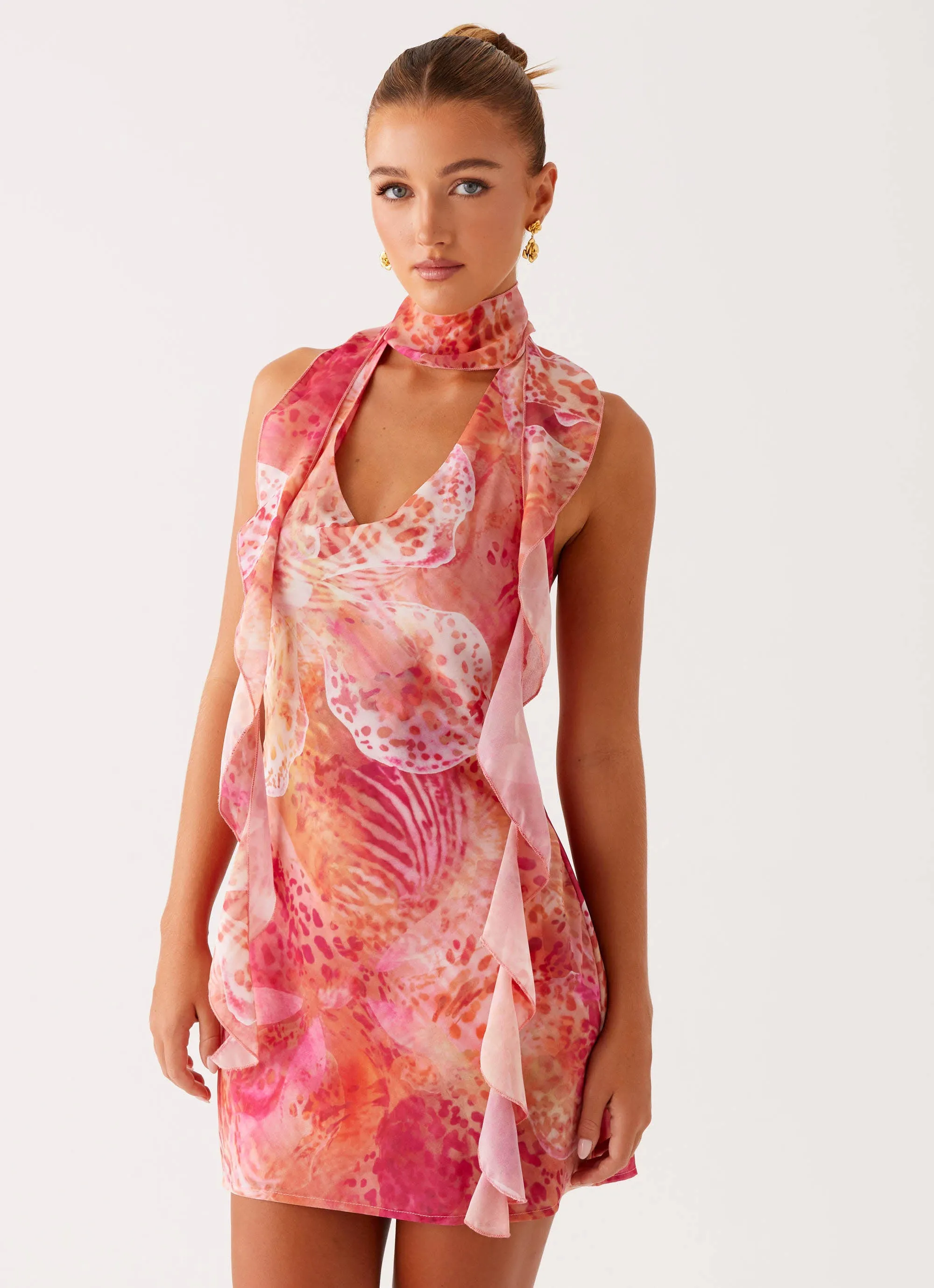 Elegant Fabric Tanner Mini Dress - Flamingo Fling