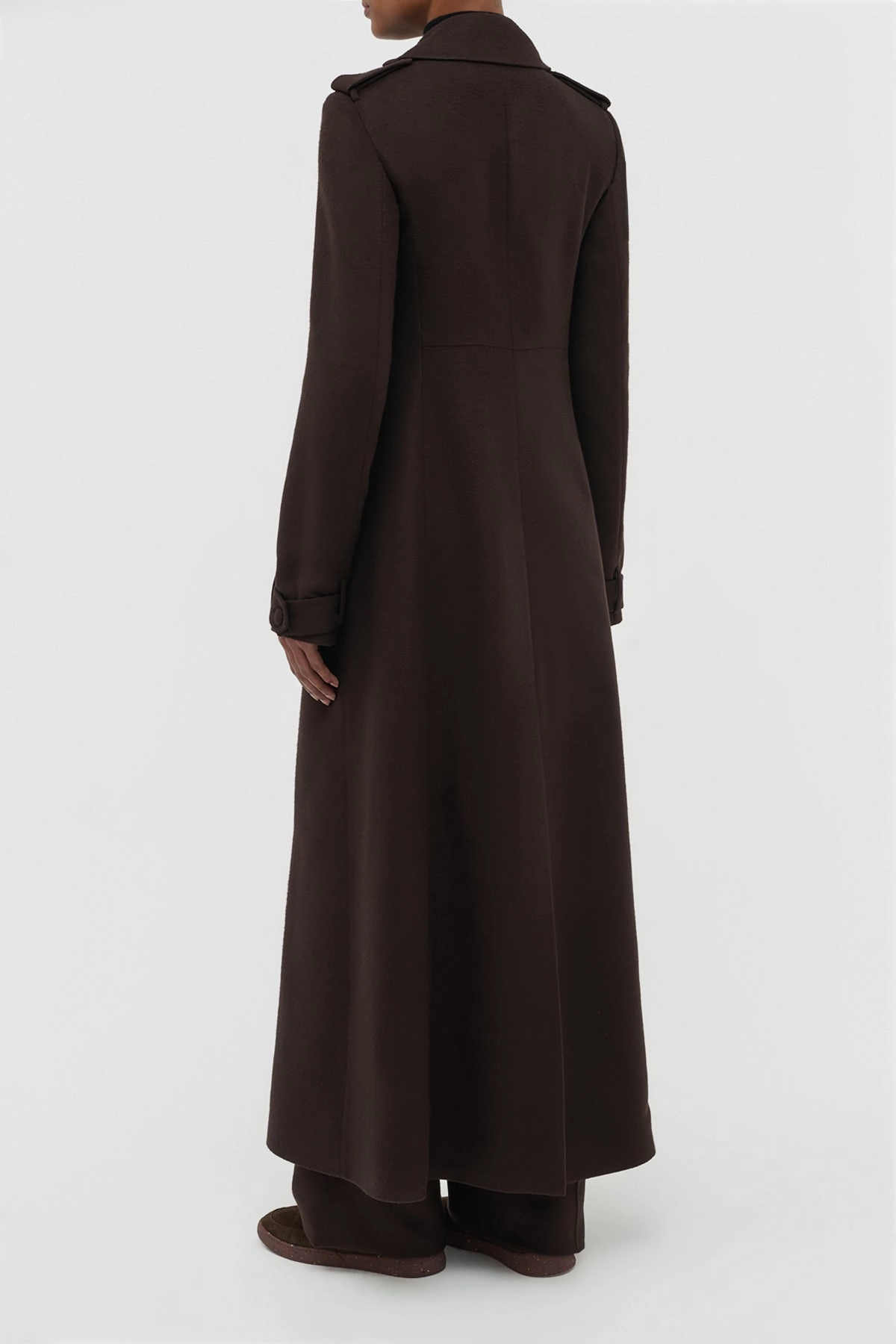 Modular Attachment Loops Flexible Shoulder Houstt Trench Coat in Chocolate Winter Silk