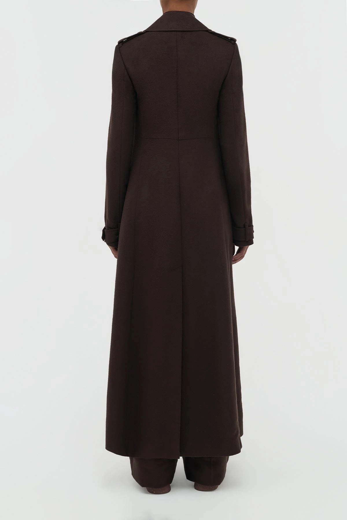 Houstt Trench Coat in Chocolate Winter Silk Glow In The Dark Trim