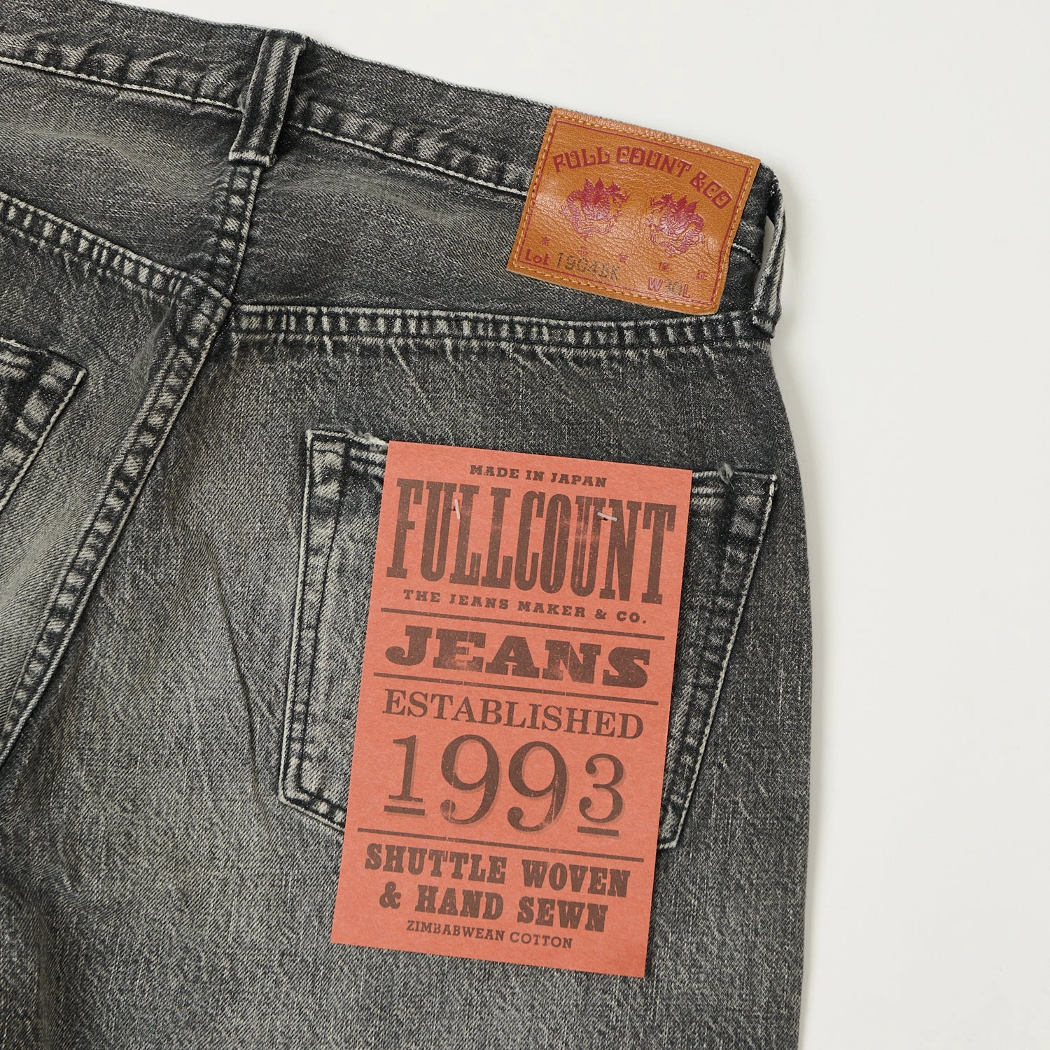 Full Count 1904 Five Pocket Denim Shorts - Black Dartford Wash Cross Ventilation Channels Slim Waistband