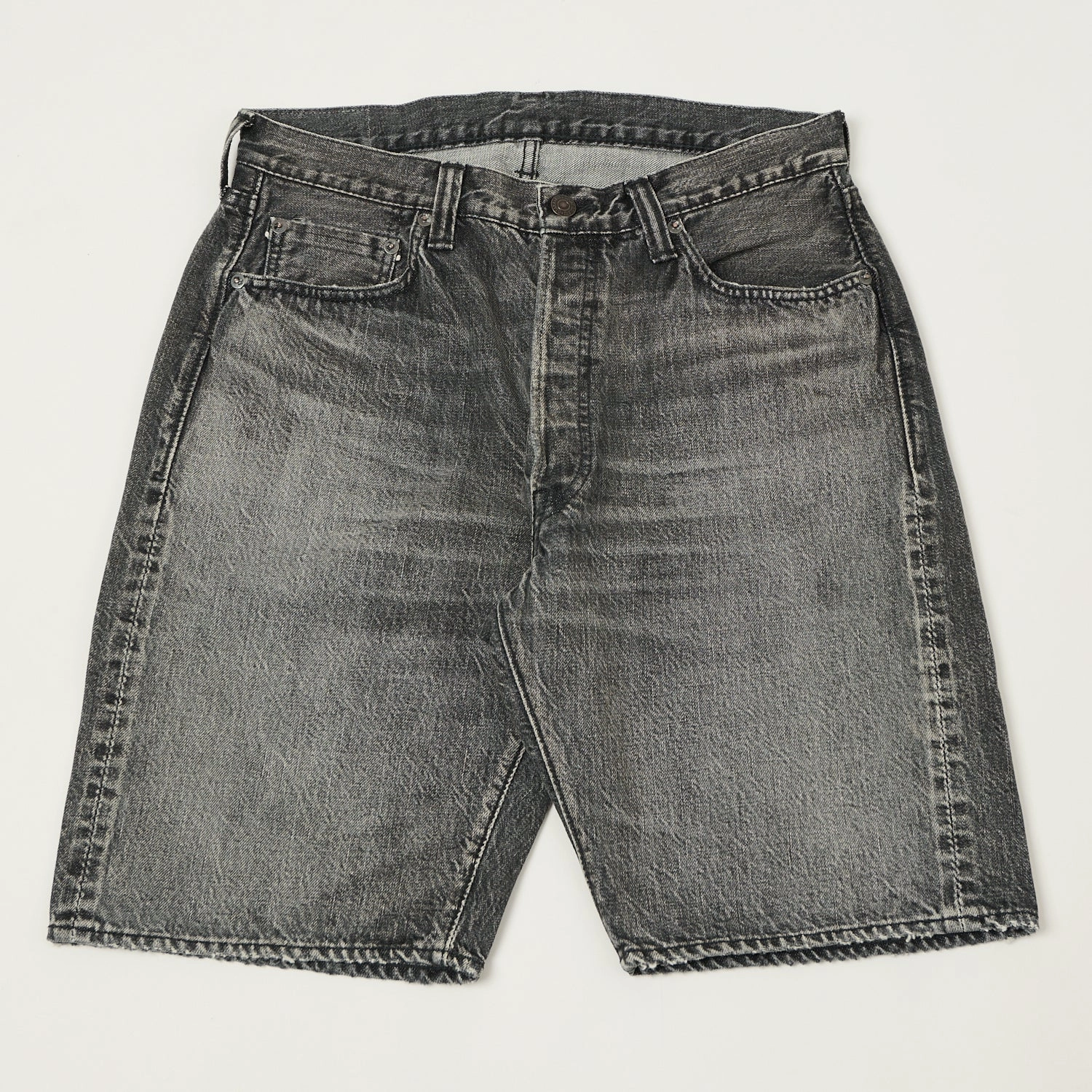 Full Count 1904 Five Pocket Denim Shorts - Black Dartford Wash Elastic waist