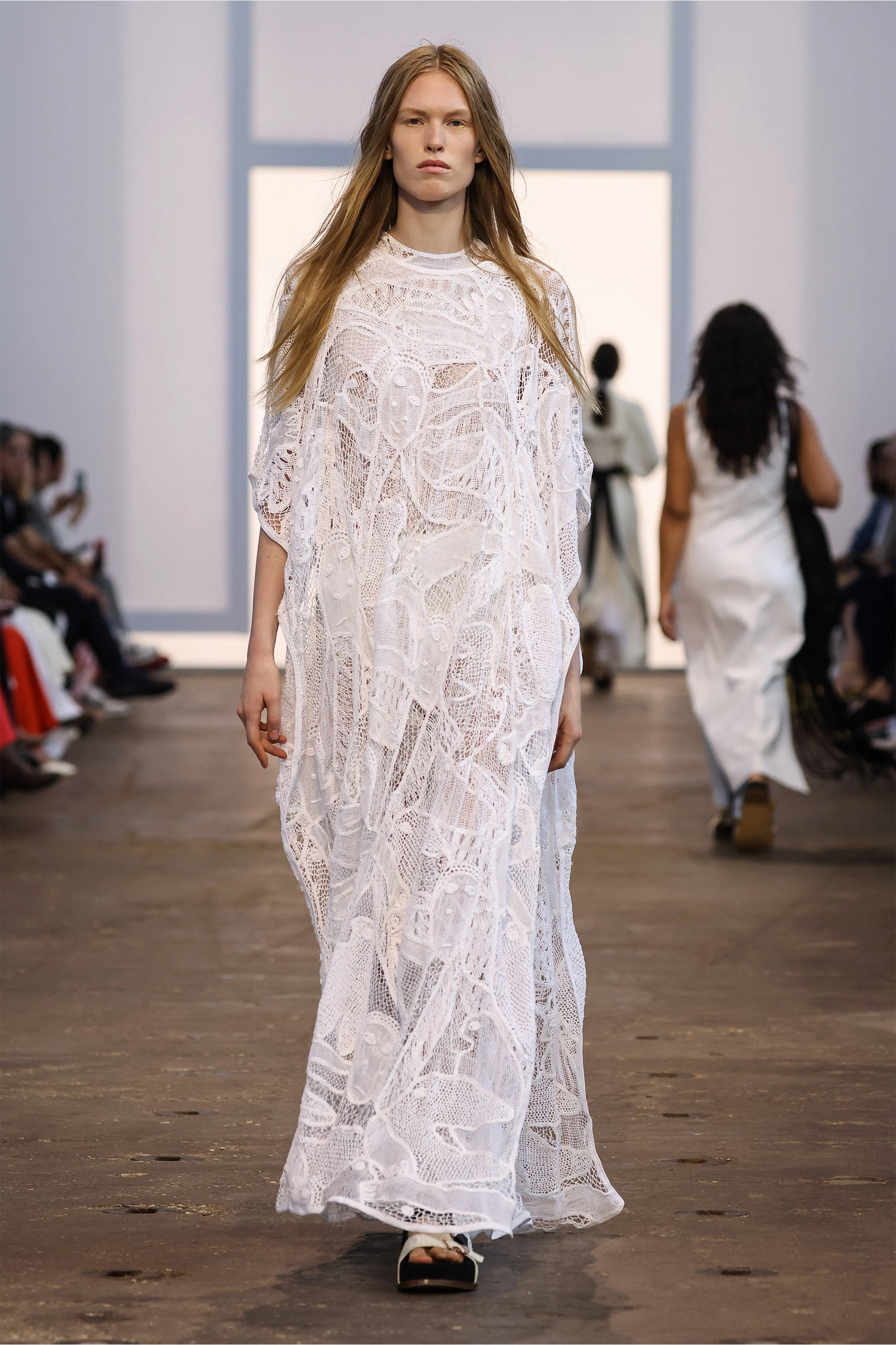 Flexible Neckline Urban Trend Tati Crochet Maxi Dress in White Cotton