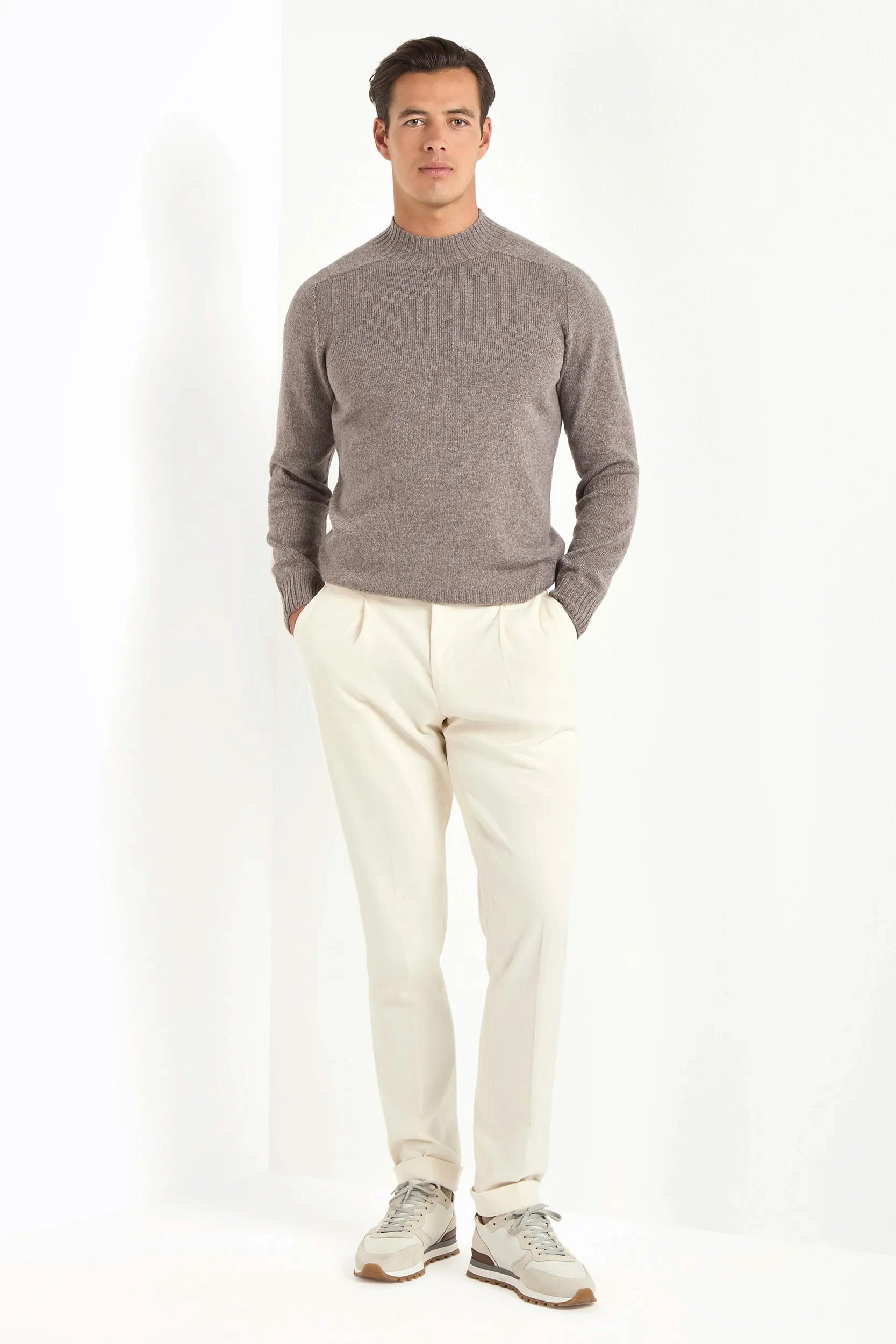 Travel Ready Taupe mock neck - Made in Italy