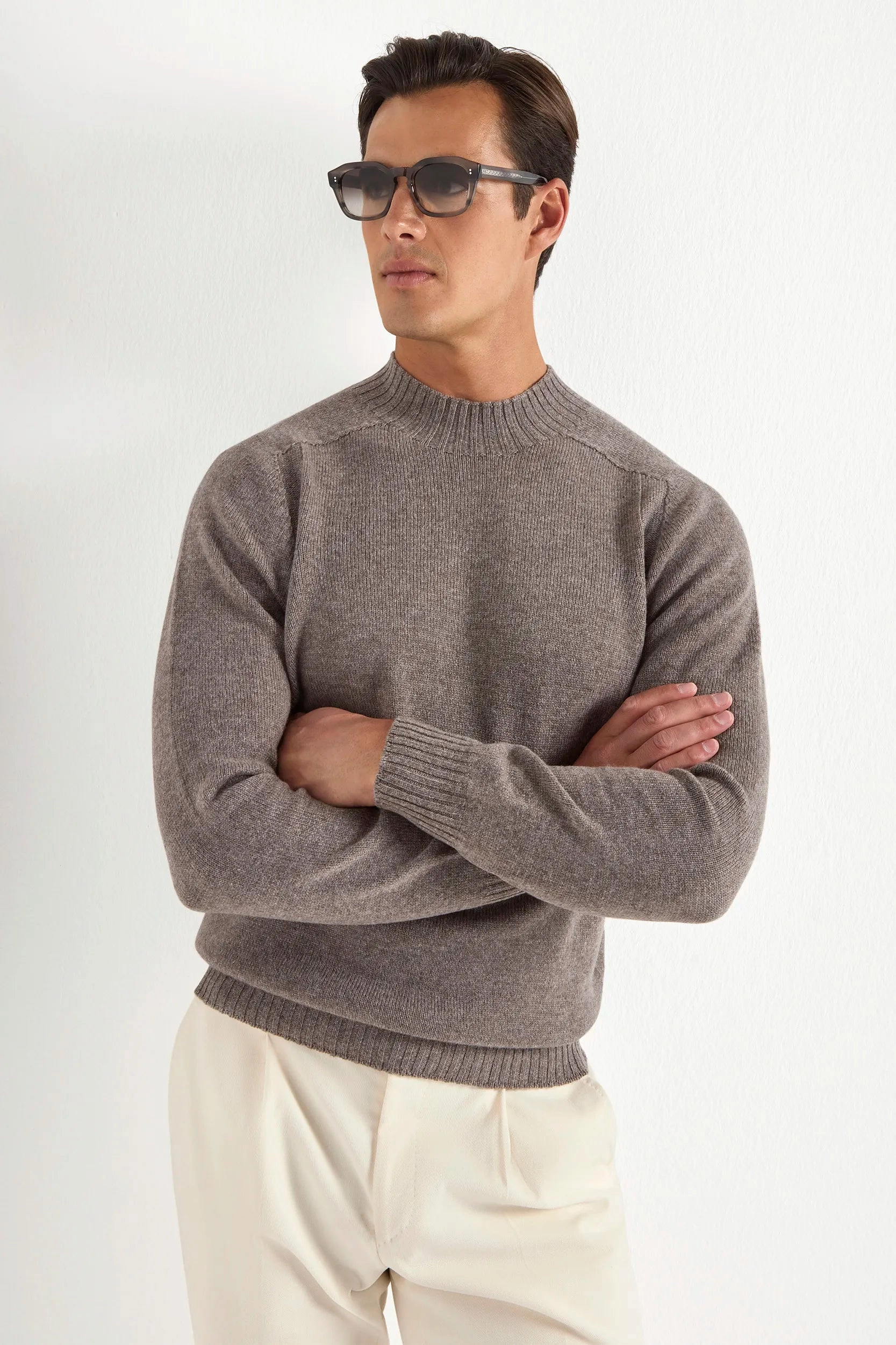 Biodegradable material Turtleneck Variation Taupe mock neck - Made in Italy