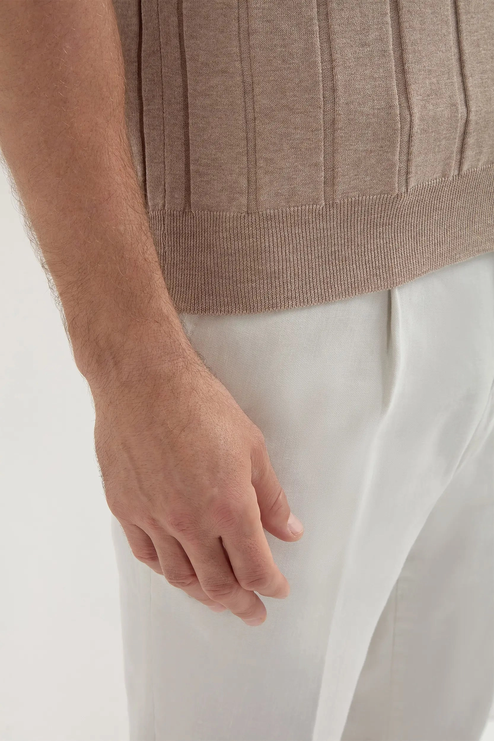 Diagonal Pocket Placement Hypoallergenic Fibers Taupe ribbed polo - Made in Italy