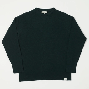 Merz b. Schwanen 'Good Basics' Extra Fine Merino Wool Pullover - Dark Teal DoubleLayered Hem Technology Flatlock stitching