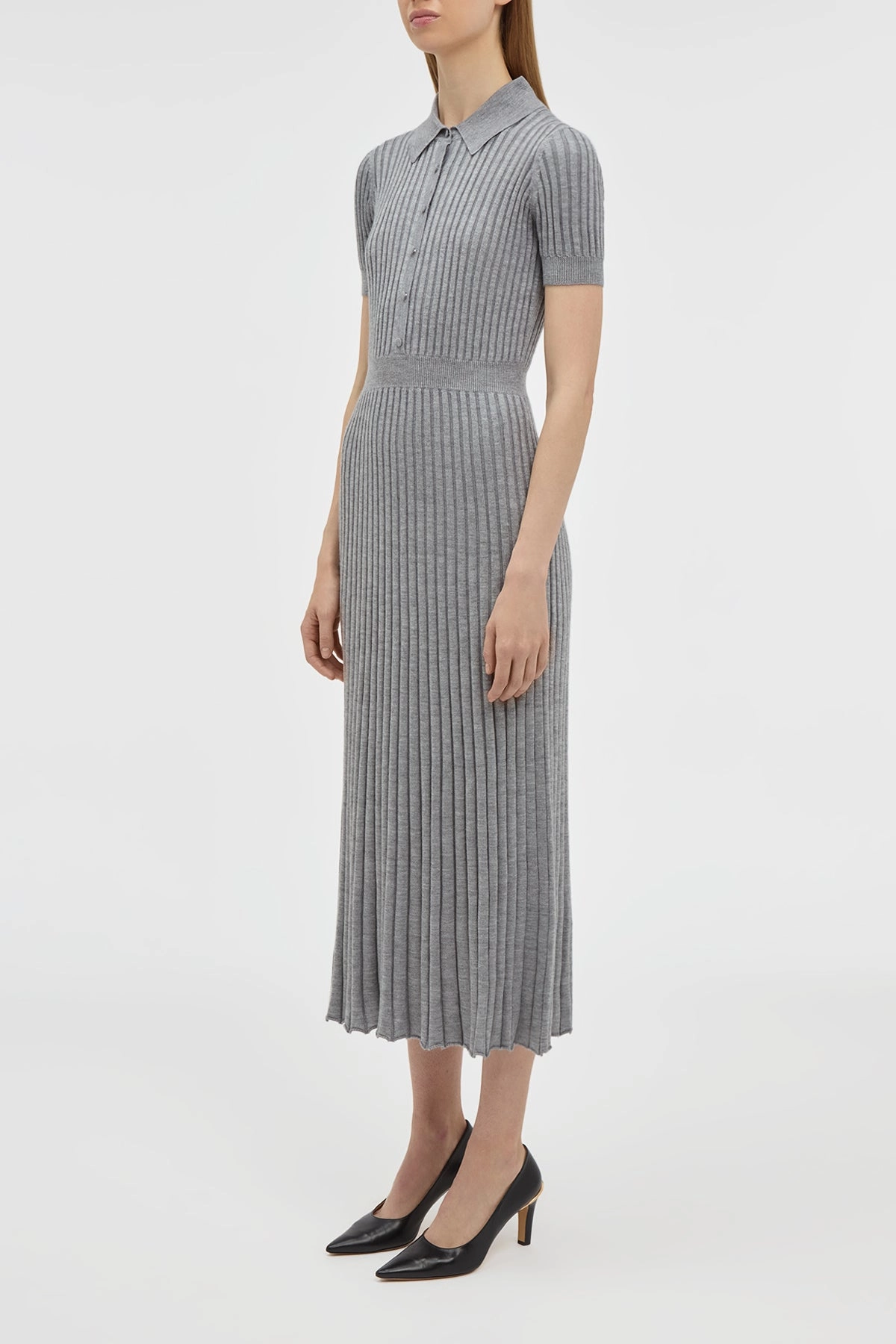 Reinforced Neckline Stitching Durable Blend Amor Knit Midi Dress in Heather Grey Cashmere Silk