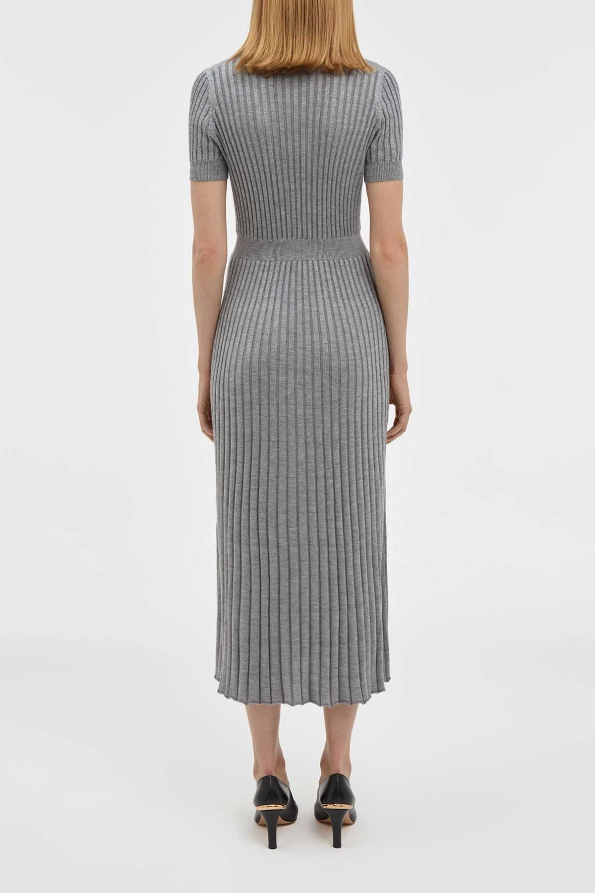 Drop Shoulder Cut Amor Knit Midi Dress in Heather Grey Cashmere Silk