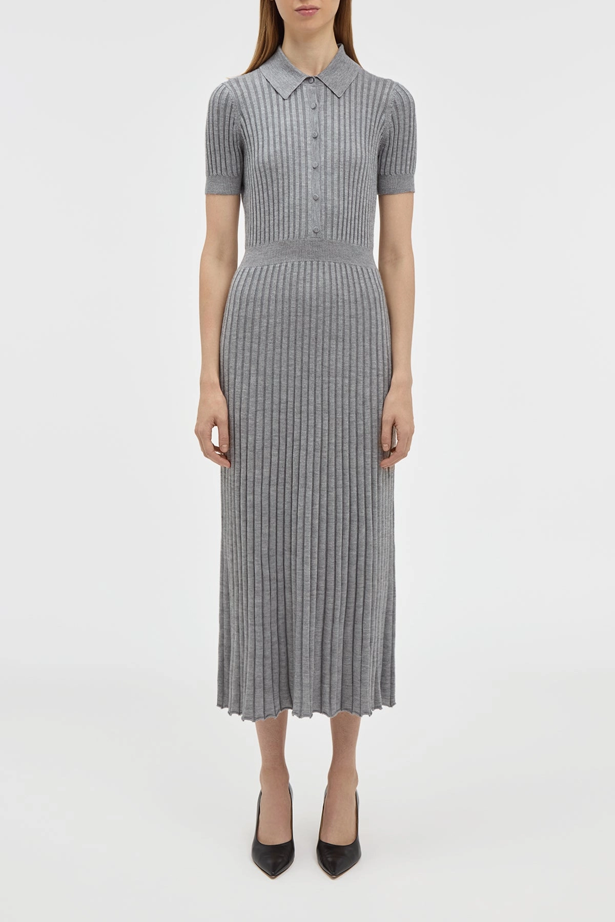 Clean Lines Breezy Day Amor Knit Midi Dress in Heather Grey Cashmere Silk