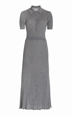 Stretchable Cuffs Amor Knit Midi Dress in Heather Grey Cashmere Silk