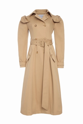 Flatlock Seam Construction Benedict Trench Coat in Camel Sea Island Cotton Twill