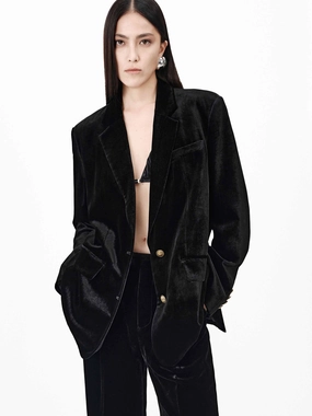 Metallic Button Velvet Blazer Clean Jacket Detail