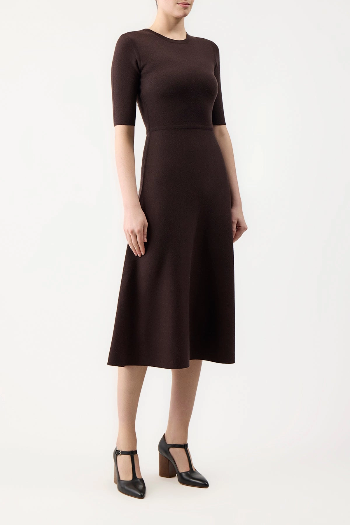 Seymore Knit Midi Dress in Chocolate Merino Wool Cashmere simple design Seasonal Comfort