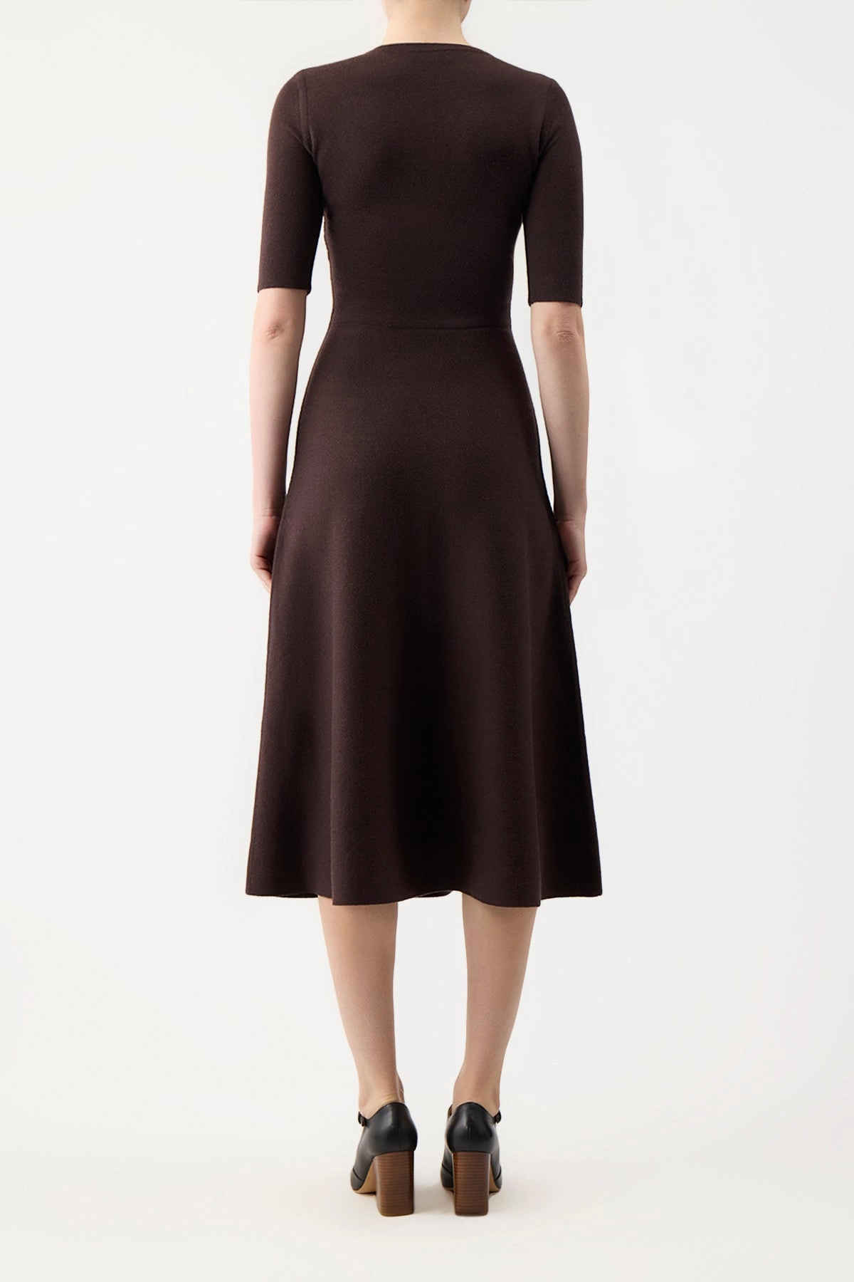 Textured Surface Seymore Knit Midi Dress in Chocolate Merino Wool Cashmere