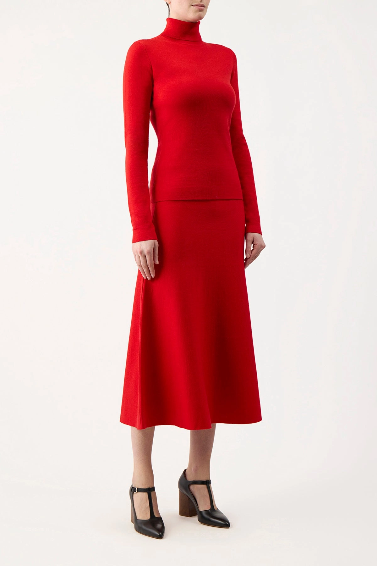 Flexible Edging May Knit Turtleneck in Red Topaz Merino Wool Cashmere