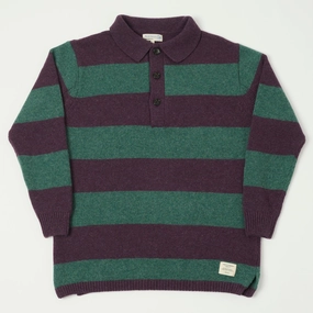 Quiet Tone Merz b. Schwanen 'Good Basics' Wool Stripe Polo- Purple/Dark Teal