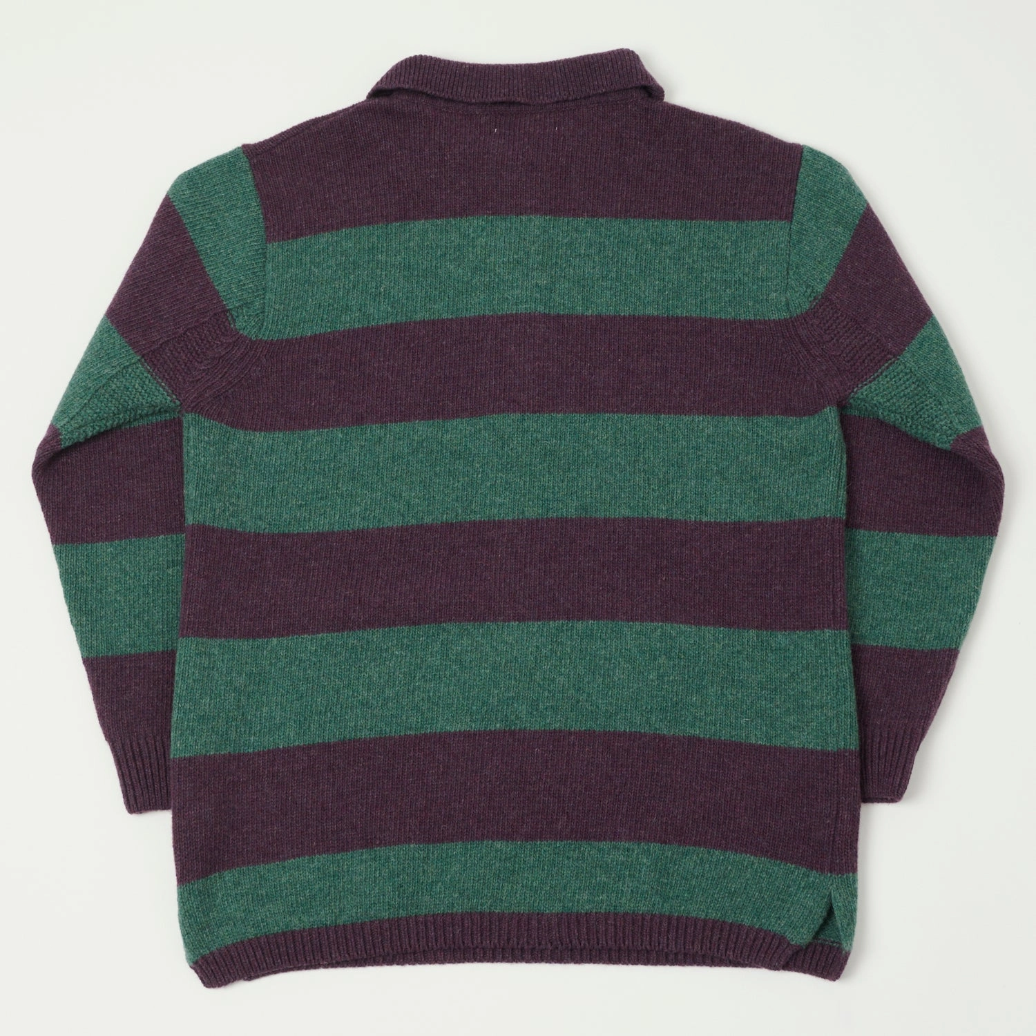 Merz b. Schwanen 'Good Basics' Wool Stripe Polo- Purple/Dark Teal Tailored Silhouette Early Chill