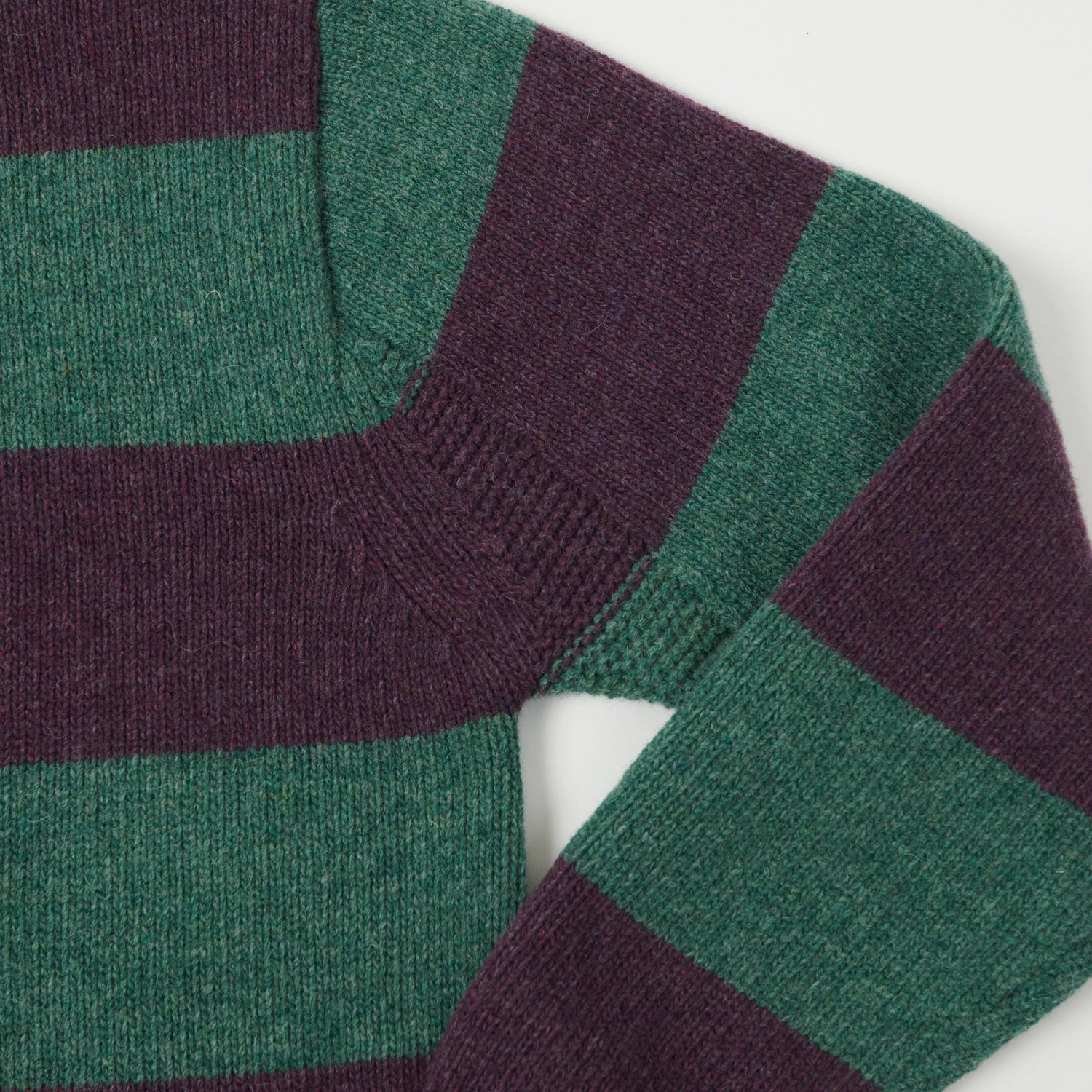 Merz b. Schwanen 'Good Basics' Wool Stripe Polo- Purple/Dark Teal Zero Waste Production Stretchable Material