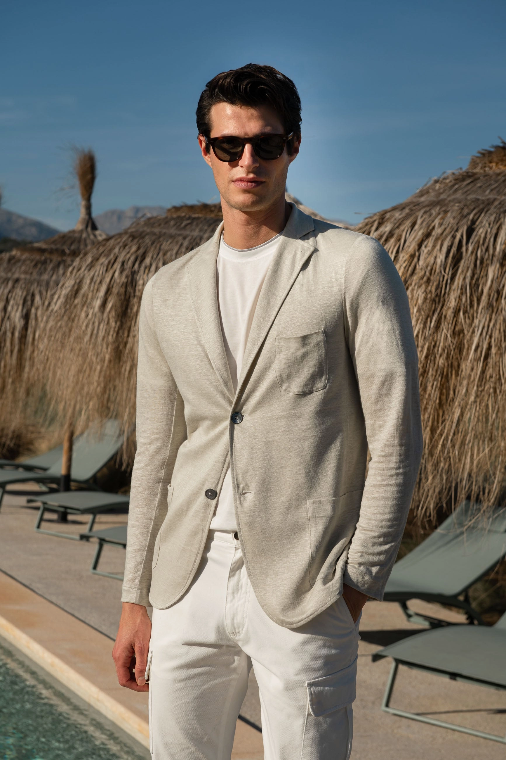Stone linen knitted jacket - Made in Italy Flexible Neckline Thermal Retention Lining