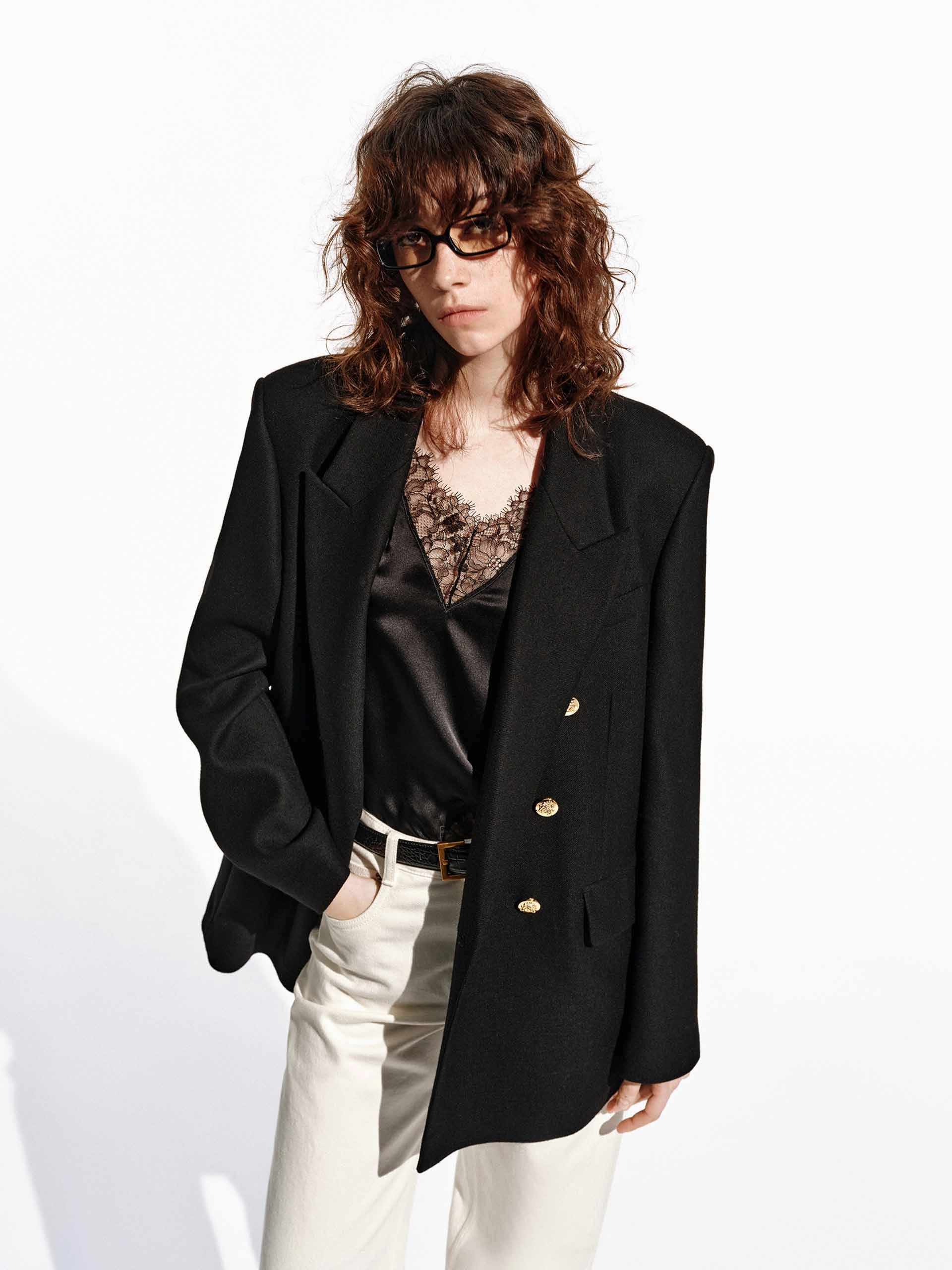 Durable Color Retention UV Protection Finish Metallic Button Wool Blazer