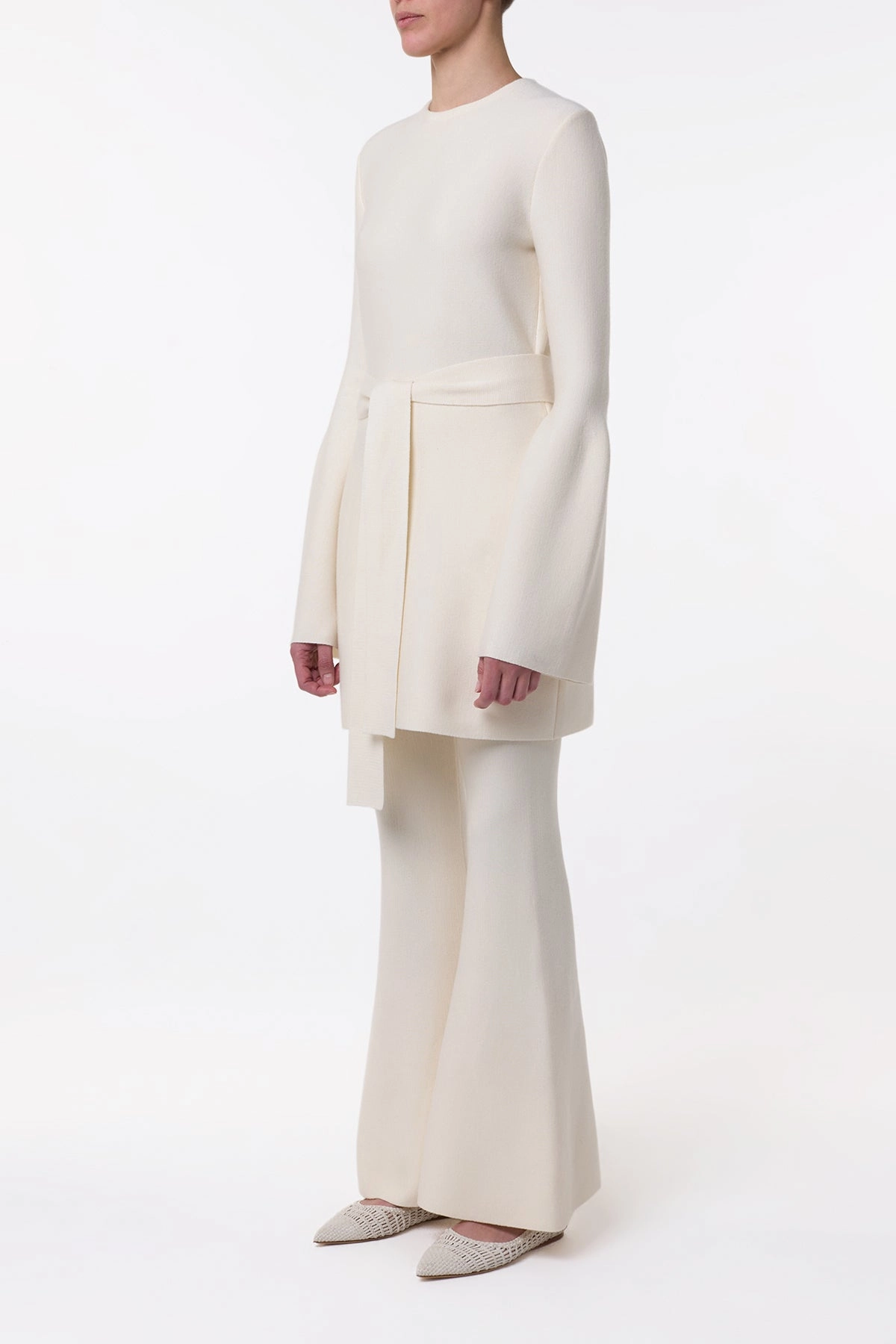 Tenas Knit Mini Dress in Ivory Merino Wool Cashmere Flexible Knit Construction Flexible Seam Structure