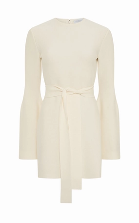 Tenas Knit Mini Dress in Ivory Merino Wool Cashmere High Elasticity Fiber Timeless Feel