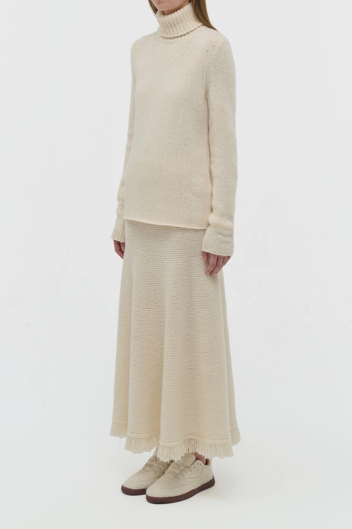 Flexible Knit Construction Nelle Knit Turtleneck in Ivory Cashmere