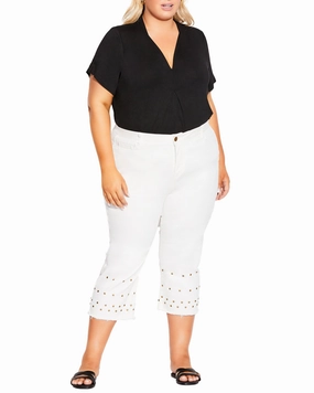 Mid Rise Easy Pairing Terri Sequin Cuff Capri | White / Gold