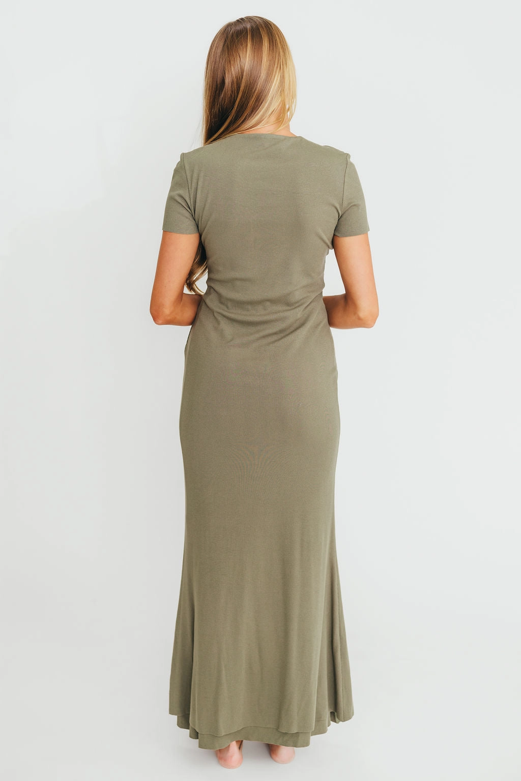 Open Design The Charlie Ribbed Maxi Dress in Dusty Olive Green - Bump Friendly