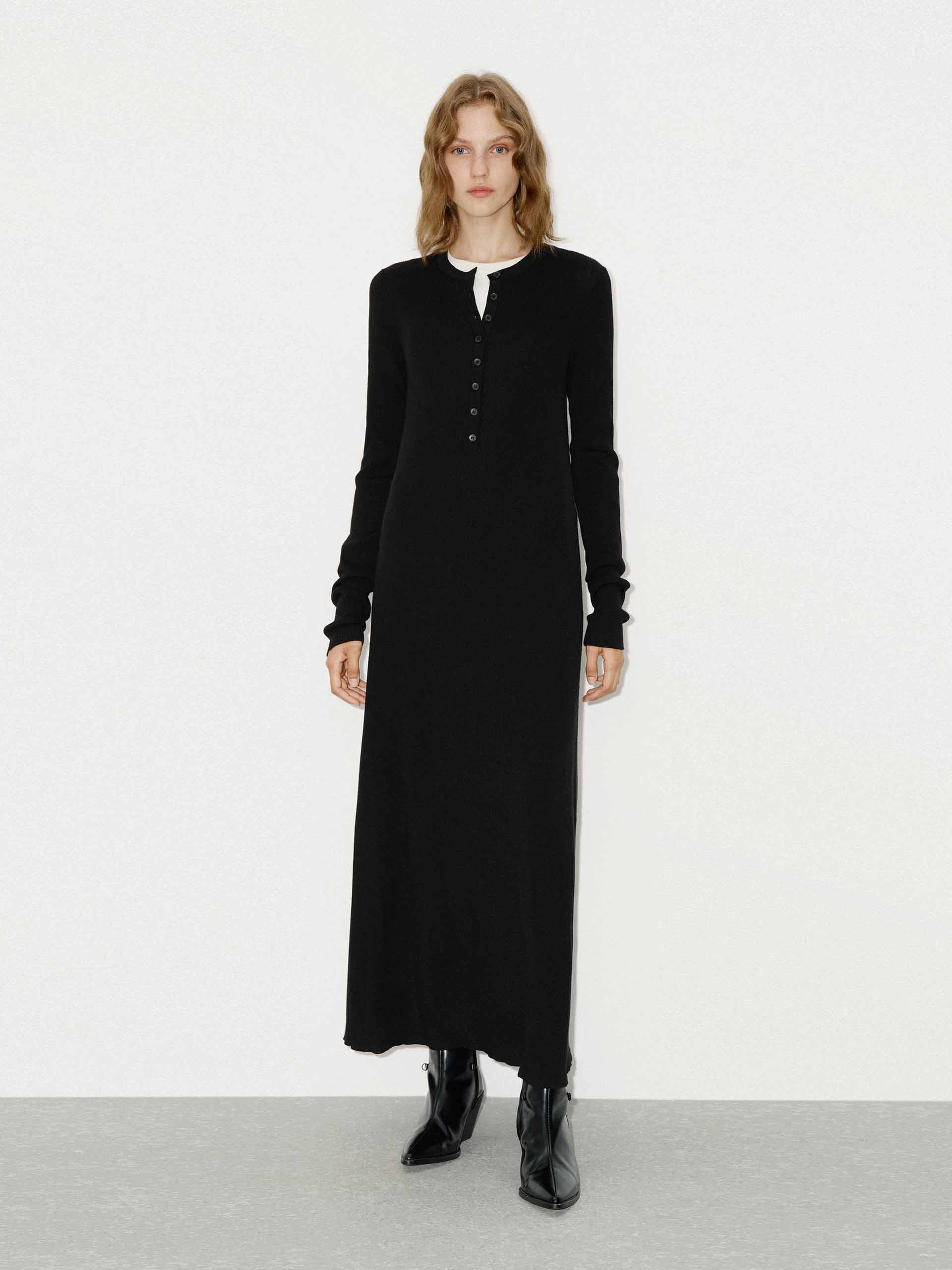 Stylish Pick Comfortable Style Half Button Wool Dress