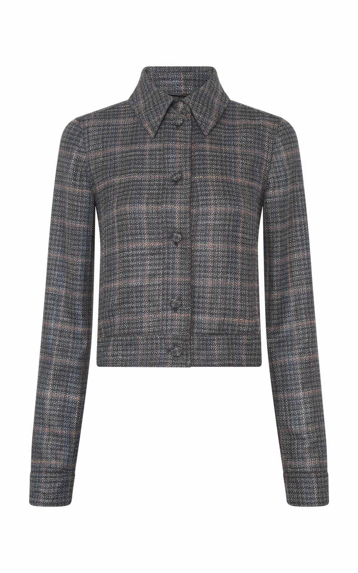 Thereza Jacket in Charcoal Multi Wool Silk Clubcheck Plaid Ultra Flexible Magnetic Closure Options