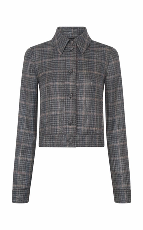 Thereza Jacket in Charcoal Multi Wool Silk Clubcheck Plaid Ultra Flexible Magnetic Closure Options