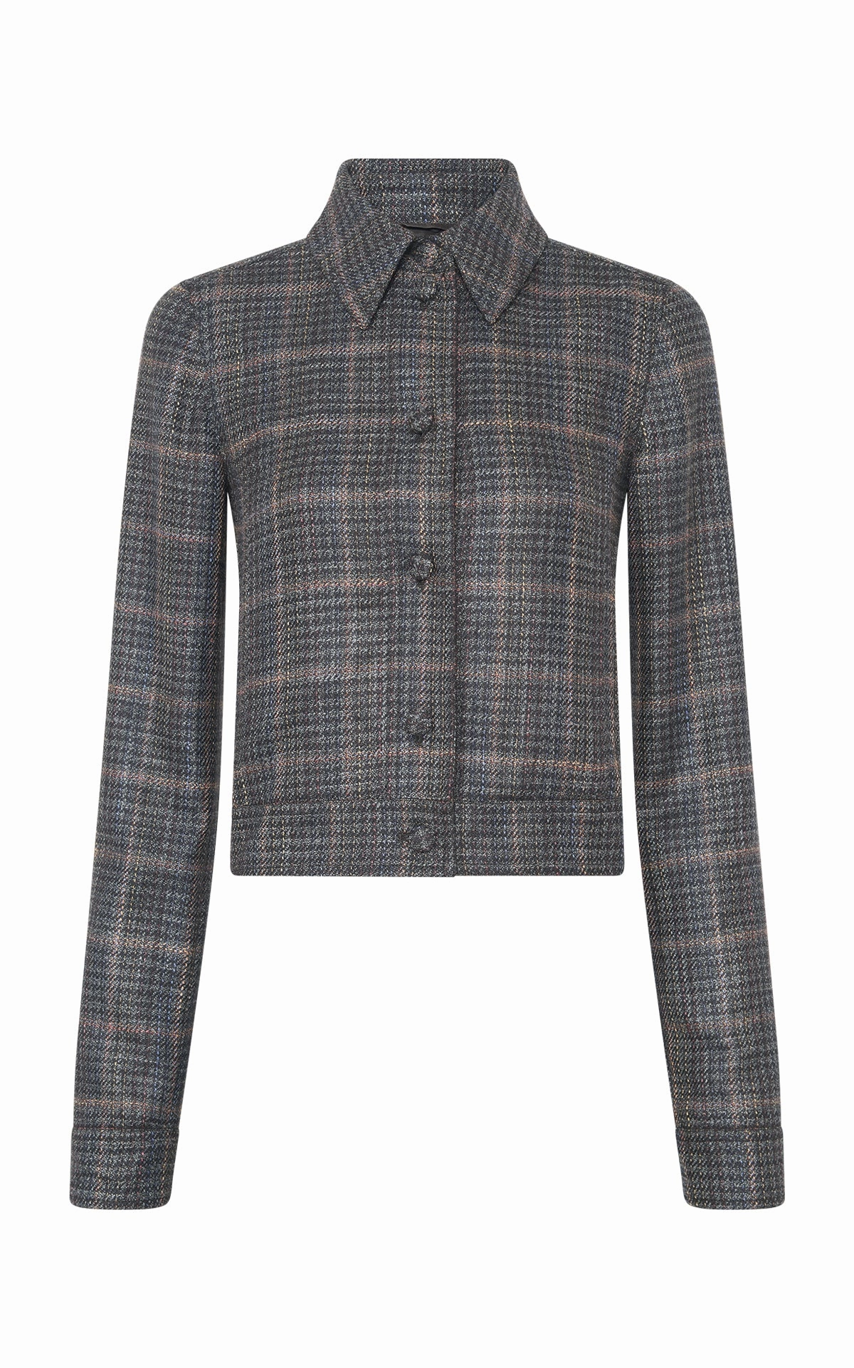 Flexible Articulated Elbows Water Repellent Fabric Thereza Jacket in Charcoal Multi Wool Silk Clubcheck Plaid