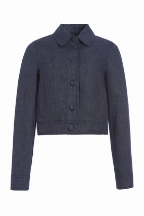 Thereza Jacket in Navy Linen Virgin Wool ContouredShoulderFit Warmth Retention