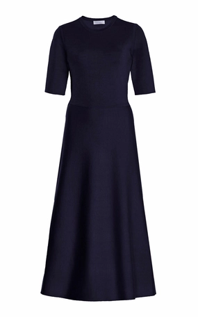 TemperatureRegulating Fabric Seymore Knit Midi Dress in Dark Navy Merino Wool Cashmere