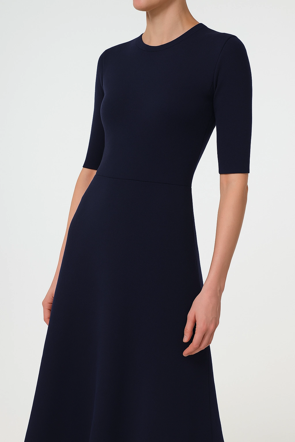 Seymore Knit Midi Dress in Dark Navy Merino Wool Cashmere Off Duty Look Lightweight Stretch Fabric