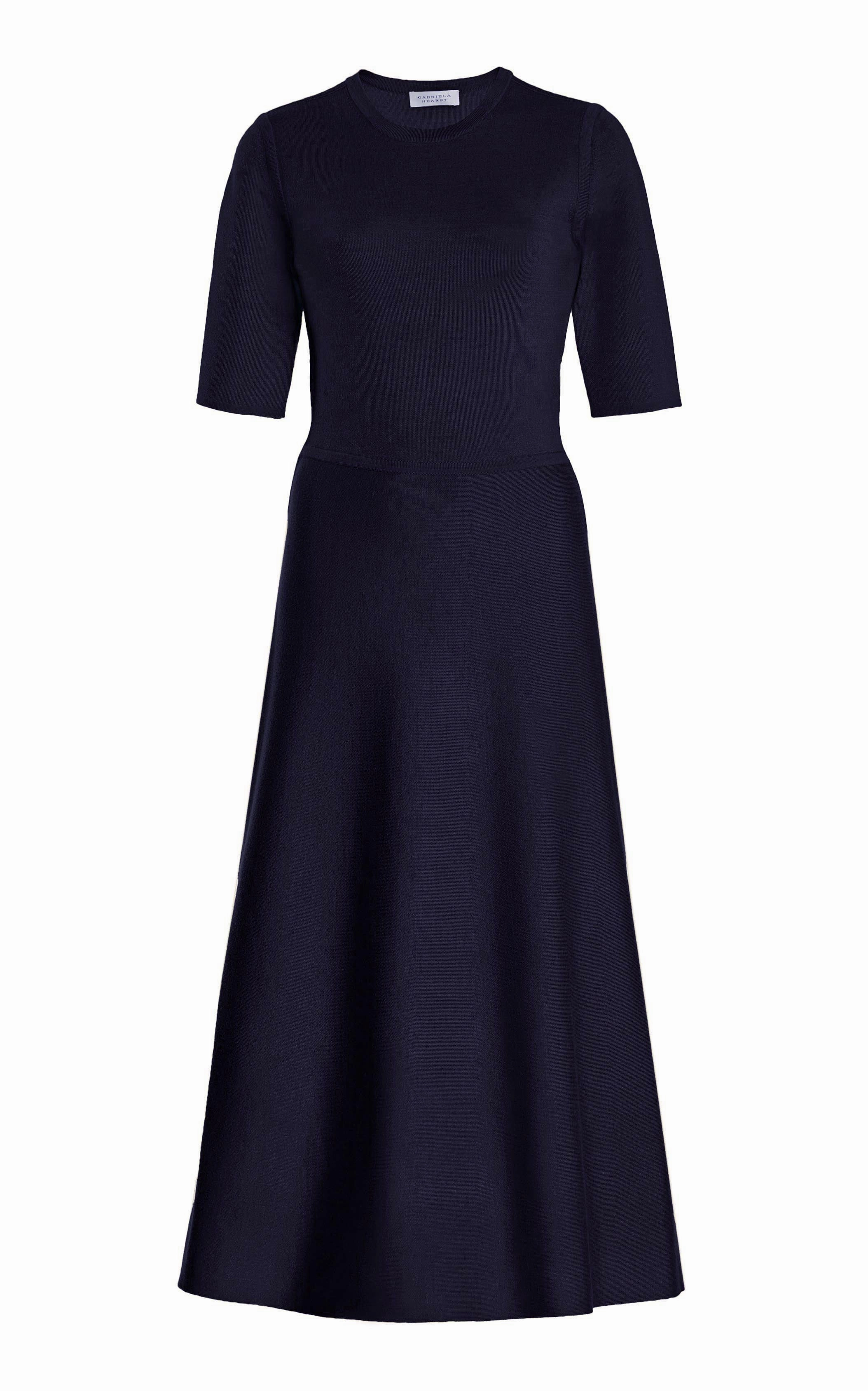 Seymore Knit Midi Dress in Dark Navy Merino Wool Cashmere Day Wear Abrasion Resistant Yarn