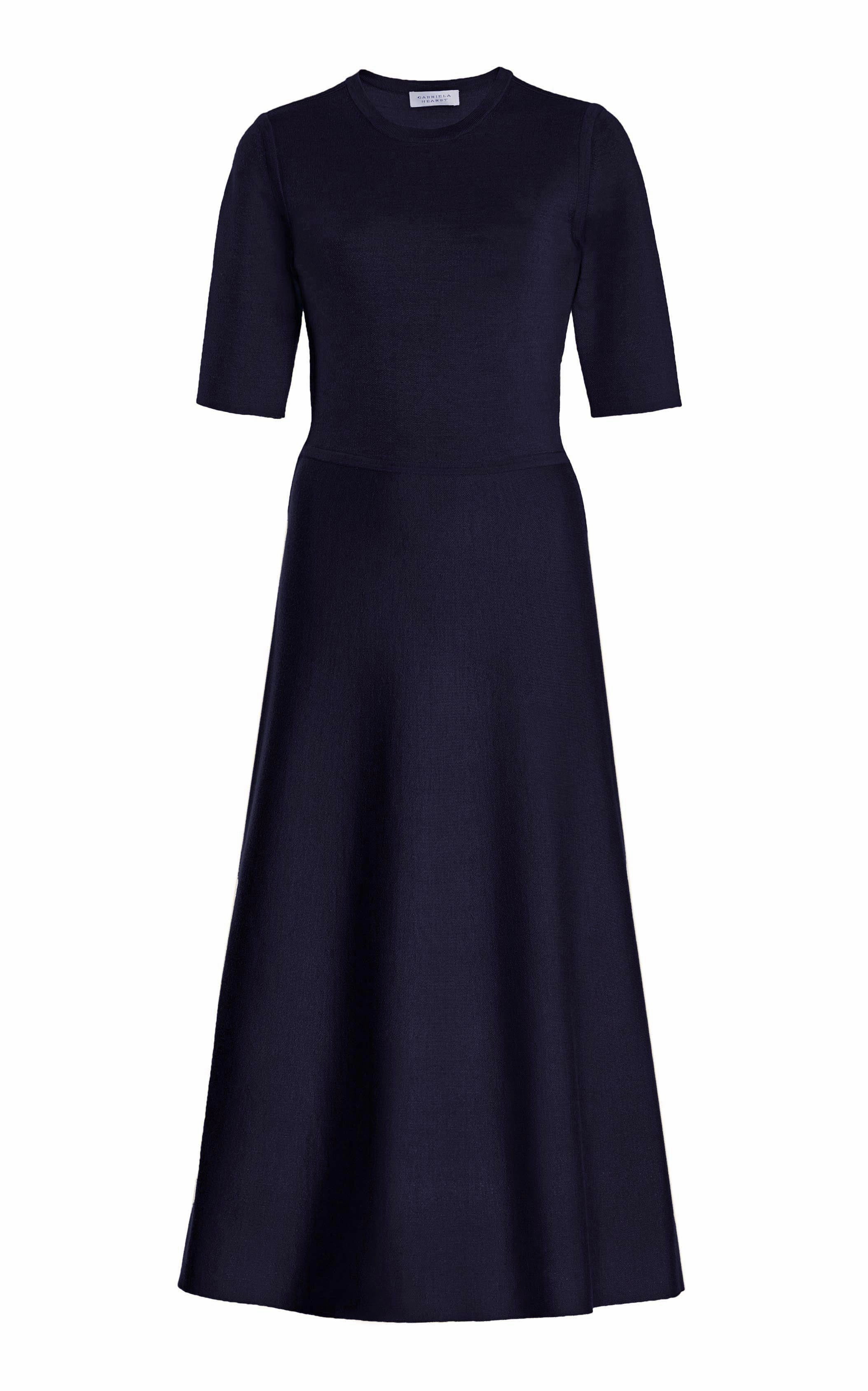 TemperatureRegulating Fabric Seymore Knit Midi Dress in Dark Navy Merino Wool Cashmere