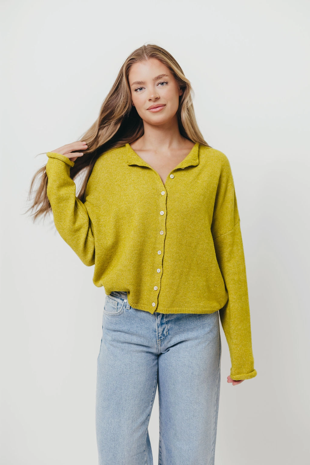 Soft and Elegant Piper Cardigan in Dijon Yellow