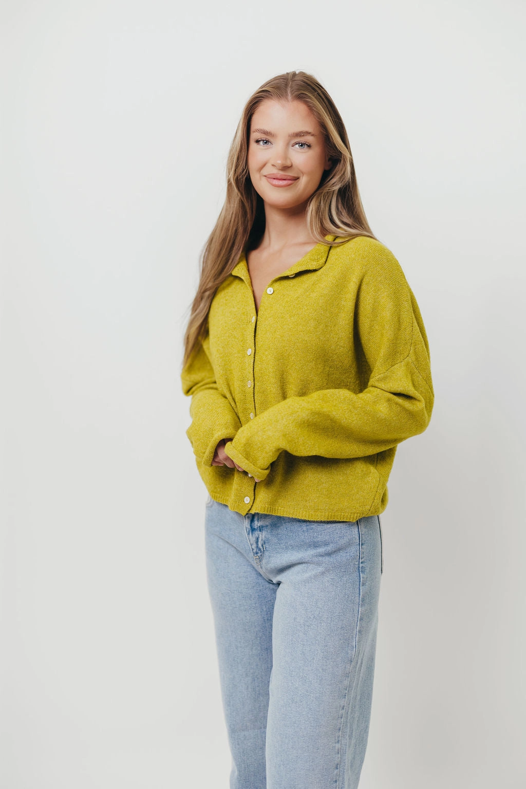 Chilly Weather Fashion Side Slit Design Piper Cardigan in Dijon Yellow