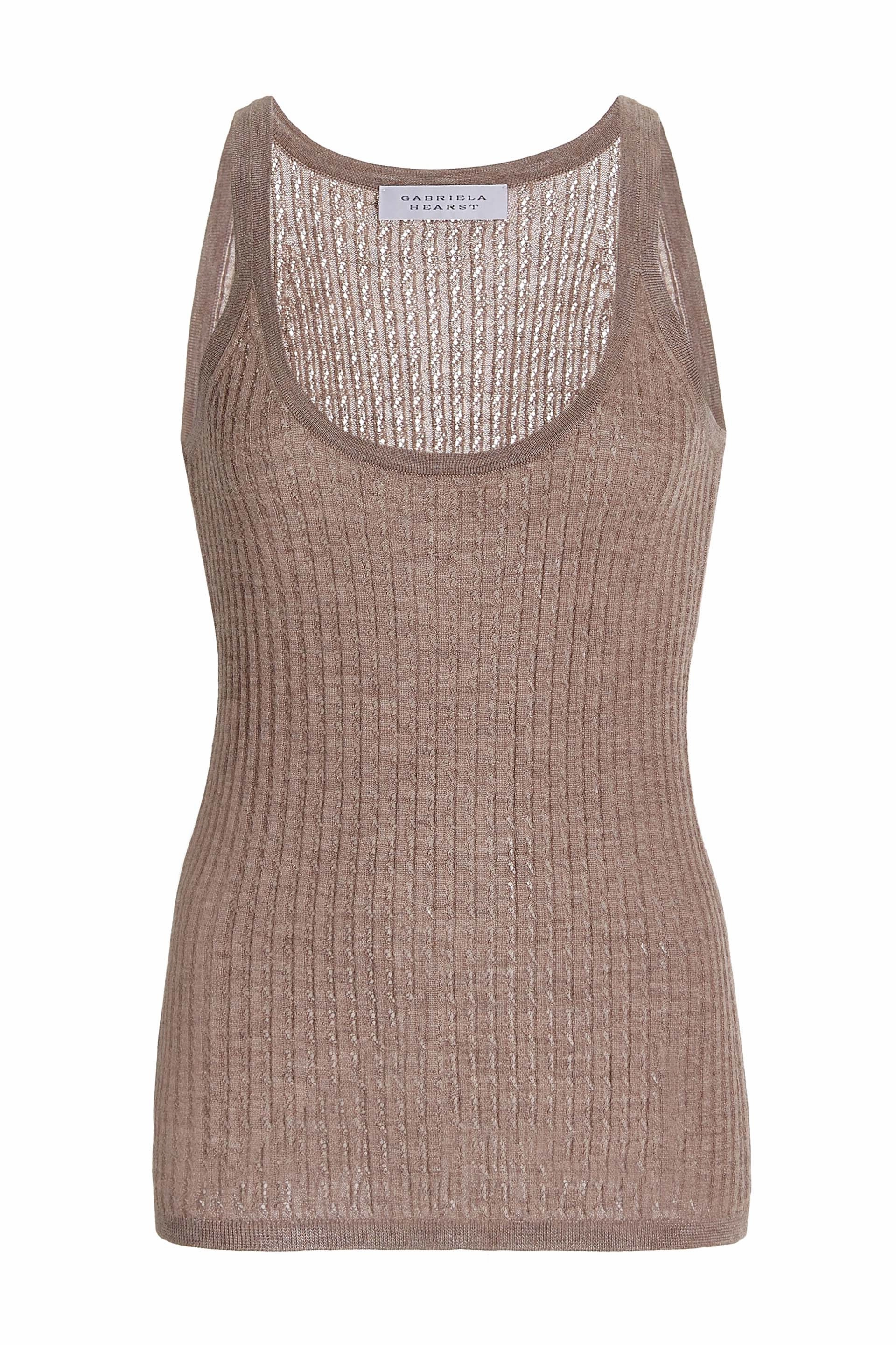 StretchWeave Fabric Simple Silhouette Graham Pointelle Knit Tank Top in Dark Oatmeal Cashmere Silk