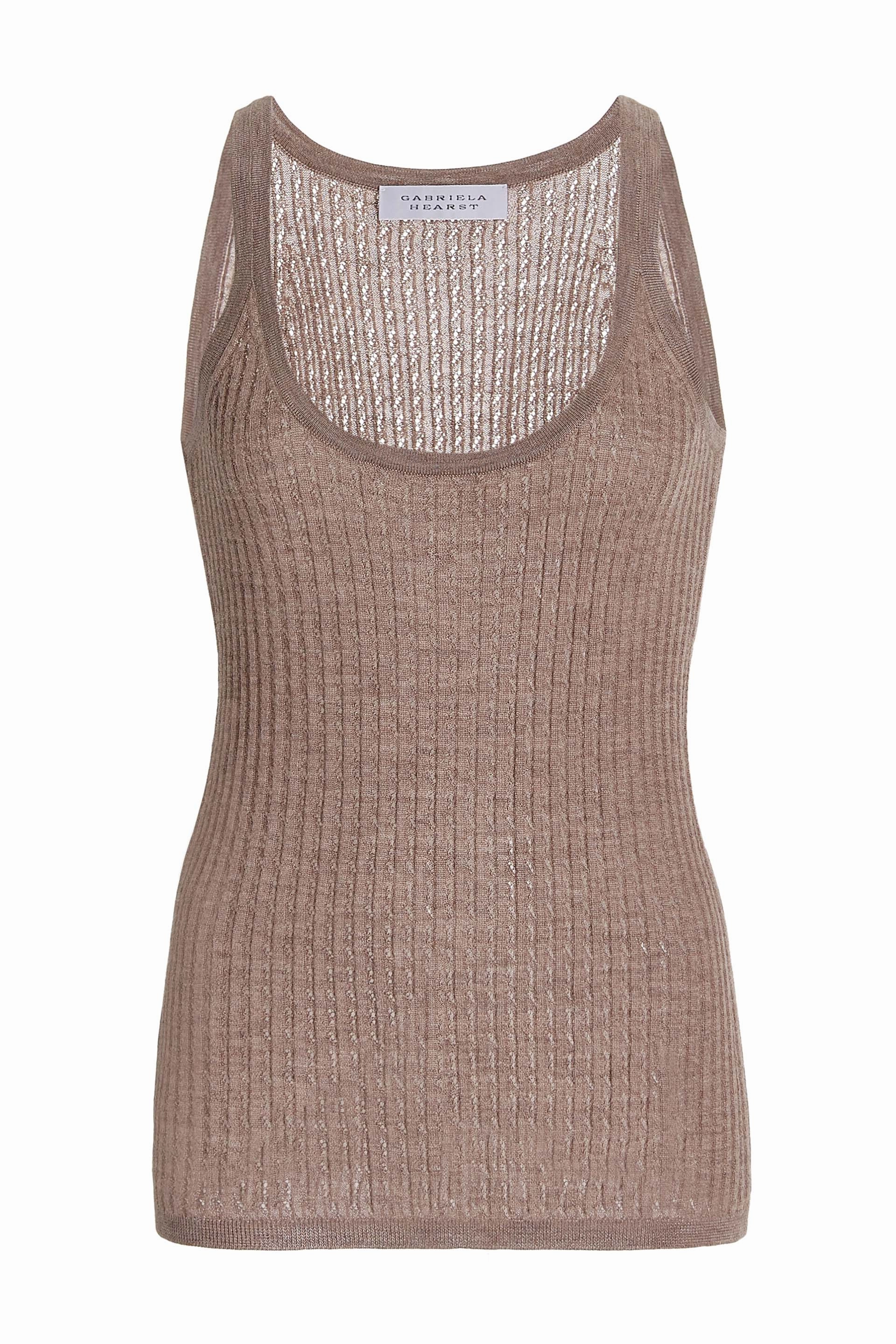 Graham Pointelle Knit Tank Top in Dark Oatmeal Cashmere Silk Cool Layering Basic Layer