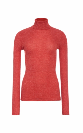 Unstructured Fit Aldona Knit Turtleneck in Antelope Orange Cashmere Silk with Hemp