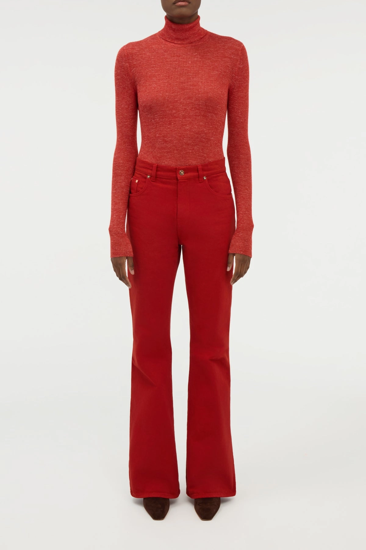 Chic Comforted Ribbed Detailing Aldona Knit Turtleneck in Antelope Orange Cashmere Silk with Hemp