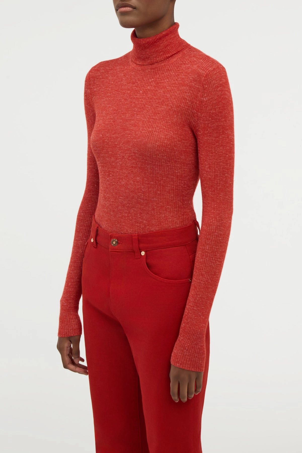 Aldona Knit Turtleneck in Antelope Orange Cashmere Silk with Hemp SoftTouch Finish Quick Fit