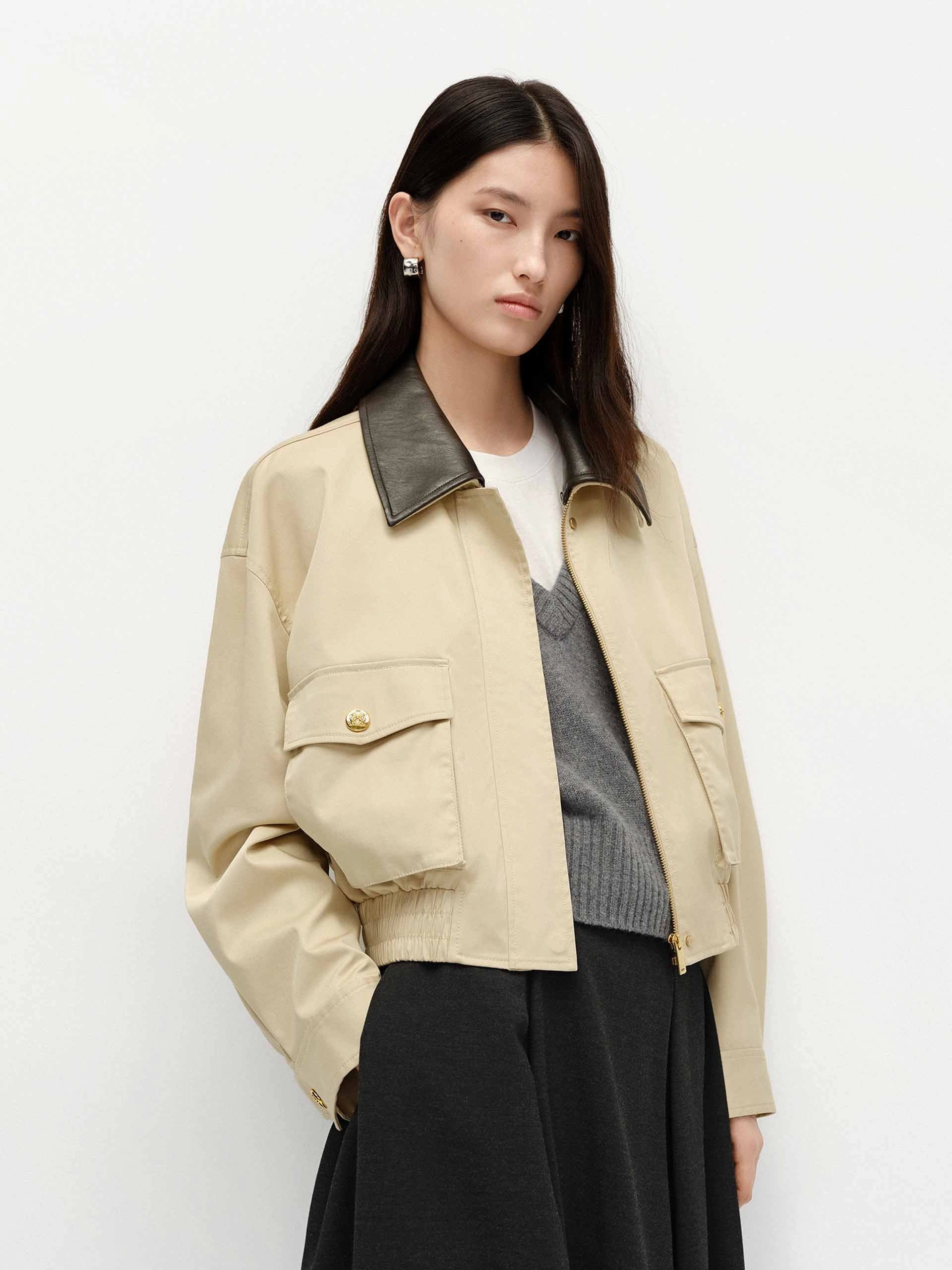 suburban residents Active Jacket PU Collar Short Jacket