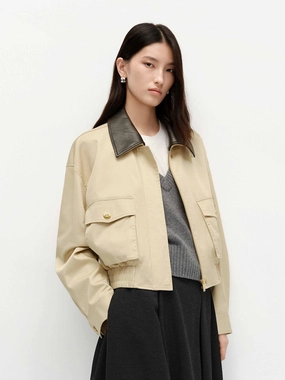 suburban residents Active Jacket PU Collar Short Jacket
