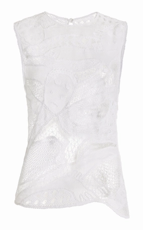 Thiago Crochet Top in White Cotton Luminous Thread Accents